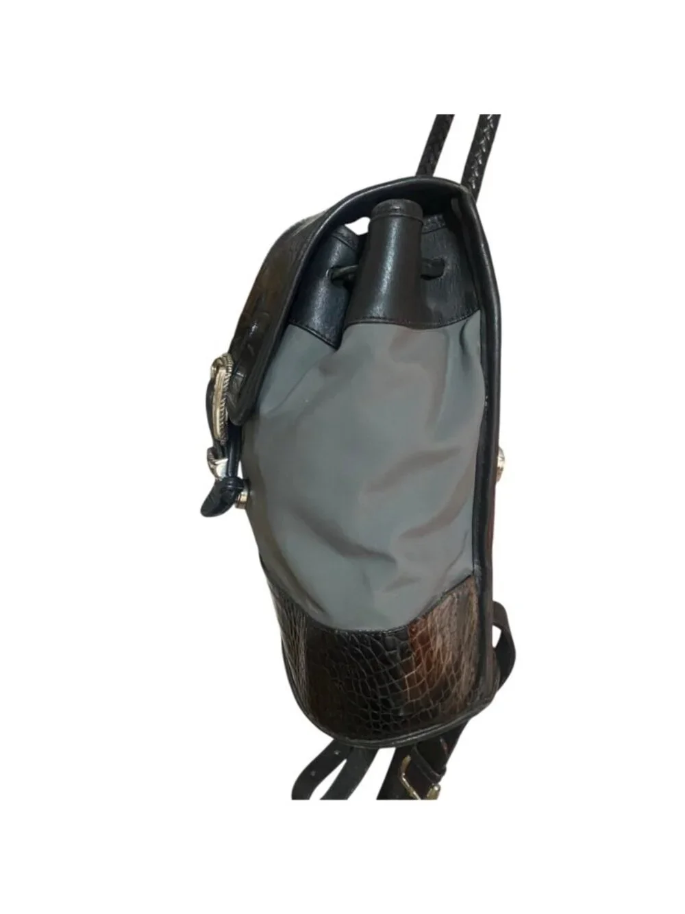 Brighton Black & Grey Faux Leather Croc-Embossed and Fabric Backpack